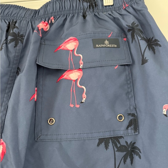 Rainforest Flamingo Print Blue Swim Trunks - Picture 5 of 6
